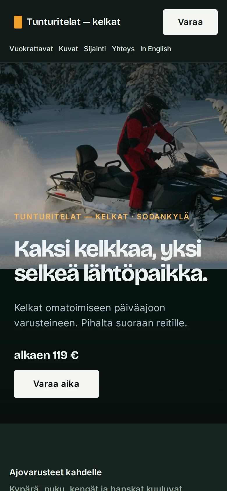Tunturitelat-kelkkavuokraamon sivusto