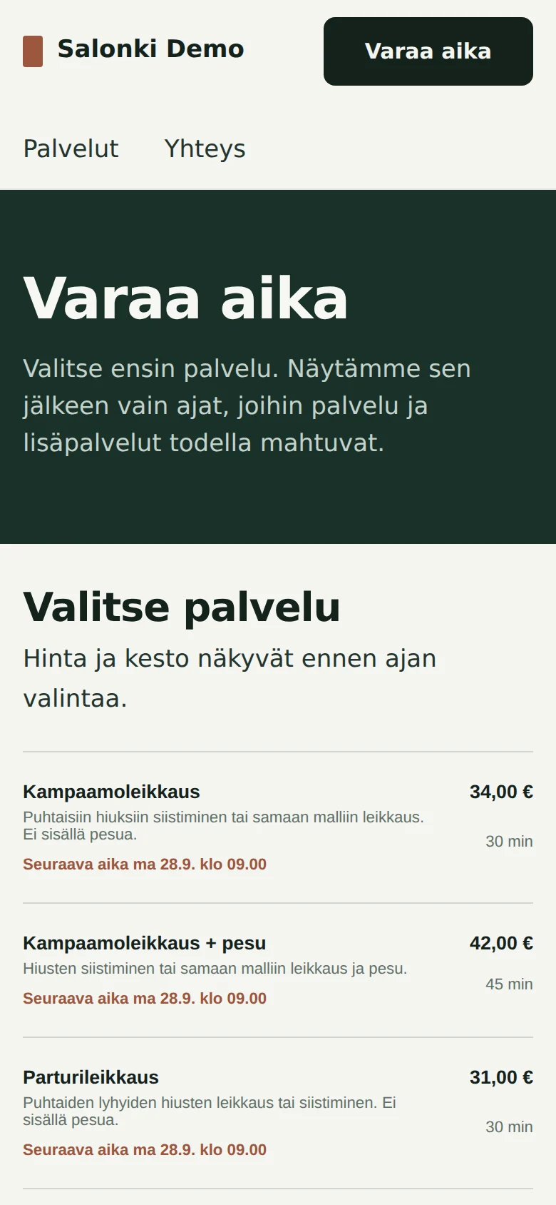 Salongin ajanvaraussivusto